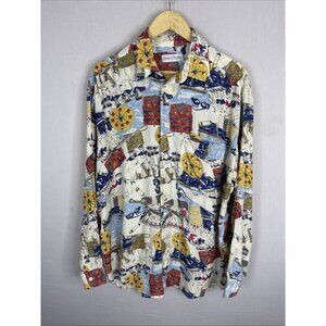 Vintage Linea Domo Nautical All Over Print Rayon Shirt Sailing Boat Men XL/L
